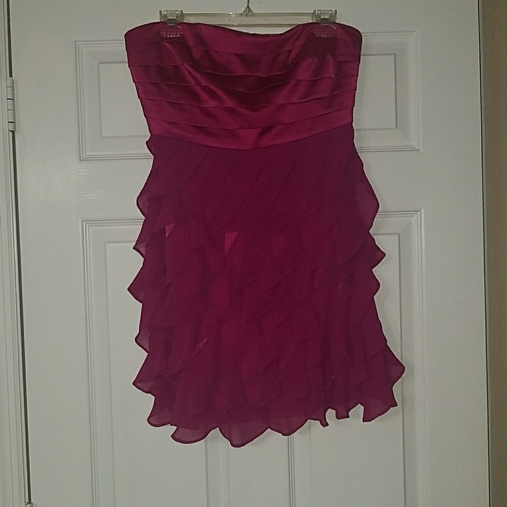 Dark pink strapless fringed formal women's dress